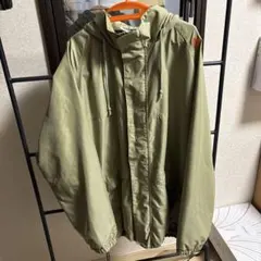 adidas フード付きナイロンジャケット L オリーブグリーンドローコード付き