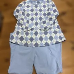 水色 ダイヤモンド柄 フリースパジャマ 上下セット