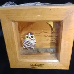 187..フクロウのインテリア小物.手描き、手彫り、