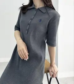 【U.S.POLO ASSN.】 ワンポイント刺繍ポロ襟リブワンピース
