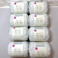 ダイソー　マルチカラーヤーン　毛糸　8玉　コットンキャンディ　ブルーピンク白