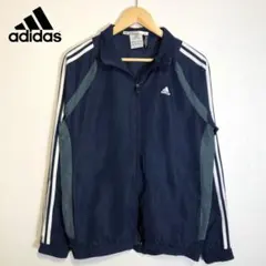 adidas トラックジャケット ナイロンジャケット 紺3本ライン ロゴ 古着