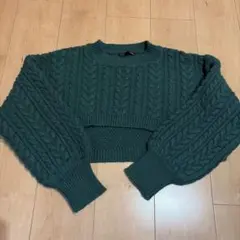Heather ケーブルニット クロップドセーター グリーン フリーサイズ