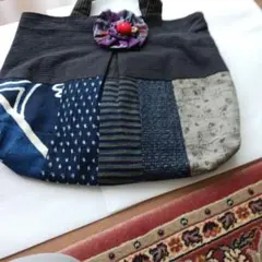 古布 襤褸 刺し子 パッチワークバッグ｜一点もの ハンドメイド 藍染 手