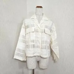 LOWRYS FARM 長袖 透かし柄ジャケット クリーム（1）春夏のサムネイル
