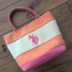 U.S.POLO.ASSN　ポロ　トートバッグ　オレンジ　ピンク　マチ有り