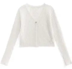 リボンボタンシアーニットカーディガン　dk1196 ホワイト