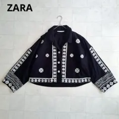 【希少XXL】ZARA 麻 リネンコットン エンブロイダリー刺繍 ジャケット