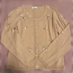 axes femmアクシーズ 薄手刺繍入りピンク長袖カーディガン