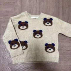 クマ柄 ベージュ ニットセーター