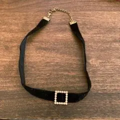 黒ベルベット パール風ビーズ チョーカー