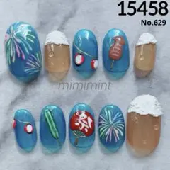 ①⑤④⑤⑧✳︎現品✳︎ネイルチップ　夏ネイル　お祭りネイルのサムネイル