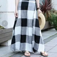 BEAUTY&YOUTH リネン 麻 ブロックチェック スカート ロング丈