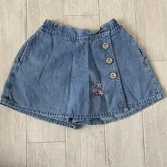 デニム 花柄刺繍 ボタン付き 半ズボン　110cm