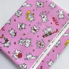 ノンタン オックス生地 ピンク はぎれ ハギレ キャラクター生地 布