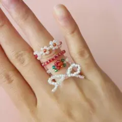 【再販】ビーズリング バレンタインカラー 4点セット