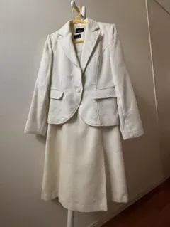 ホワイト スーツ ジャケットとドレス セット　入学式　ラメ　11号　Ｌ