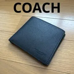 COACH コーチ 二つ折り財布 ネイビー レザー コインケース 小銭入れ 付き