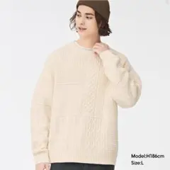 GU コンビネーションリラックスフィットセーター ケーブルニットのサムネイル