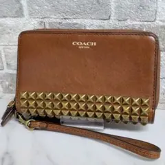 COACH コーチ スタッズWファスナース コンパクト財布 ストラップ付