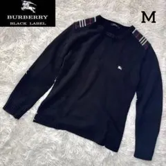 バーバリーブラックレーベル 切替えニット 肩 ノバチェック ホースロゴ 黒