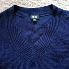 美品❢ UNIQLO ユニクロ ワッフルVネックセーター サイズXL　紺色