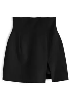 インパン付きハイウエストスリットミニスカート[pm719] ブラック