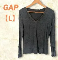 GAP　ギャップ　カットソー　【L】　長袖　グレー　Vネック