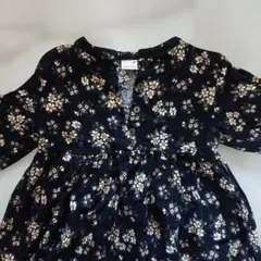 petit main 花柄七分袖ワンピース