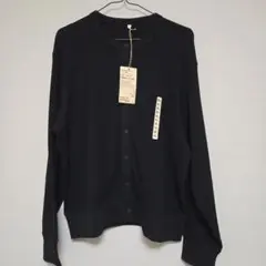 無印良品 ワッフル編み クルーネック長袖カーディガン 婦人/黒/XLサイズ