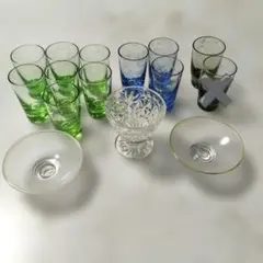 昭和レトロ　カラフルガラス盃 おちょこ　ぐい呑みセット