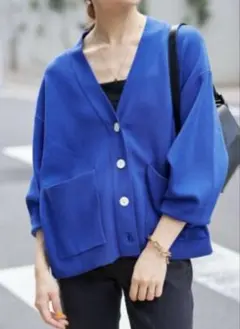 SLOBE IENA スムースニットカーディガン　ブルー