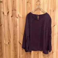 【イノウェーブ】ブラウス　長袖　スリット袖　Ｖネック　パープル系　綺麗め　Ｌ