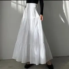 Louere ハイウエストティアードフレアスカート S ホワイト