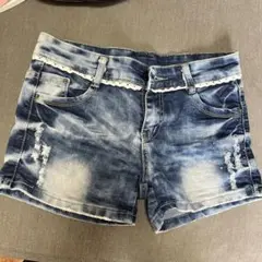 特別値引き　 デニムブルー ダメージ加工 ショートパンツ　快速❤️匿名配送
