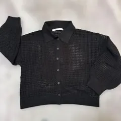 Ray Cassin メッシュニット カーディガン ブラック　ポロ襟