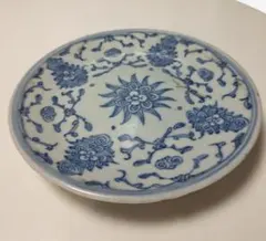 染付 皿 陶磁器 骨董品　中国　清　染付花卉文中皿　　急須台銀瓶茶托急須鉄瓶 染付 皿 陶磁器 骨董品 中国 清 染付花卉文中皿 急須台銀瓶茶托急須