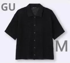 GU　透かし編みニットシャツ　Ｍ　ブラックのサムネイル