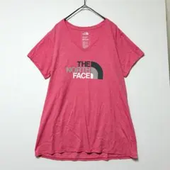 ノースフェイス Tシャツ Vネック 半袖 ビッグロゴ XL ピンク