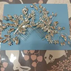 ウェディングヘッドドレス シルバー 花葉デザイン