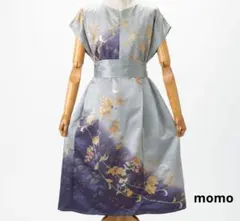 SALE！正絹 訪問着 螺鈿 ウエストリボン付きワンピース♪着物リメイクのサムネイル