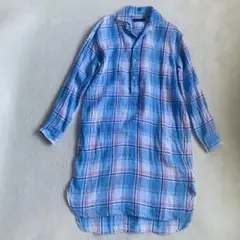 【未使用】ポロラルフローレン リネン100% シャツワンピース チェック 0