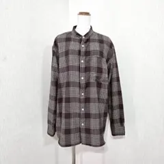 センスオブプレイス バンドカラーブラウス（M）ブラウン チェック 長袖