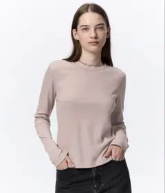 GU ソフトリブクルーネックT