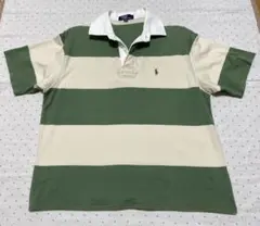 ポロバイラルフローレン 半袖ラガーシャツ160ナイガイ緑色ボーダー柄ポロシャツT