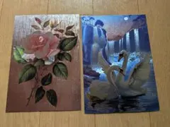 バラと白鳥のポストカード2枚セット