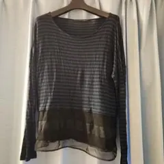 ストライプ 長袖カットソー シースルー裾 送料込み価格