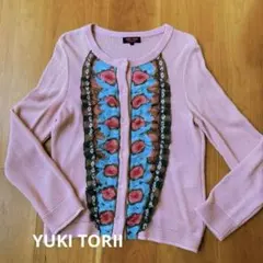 美品YUKI TORII 花柄オーガンジーレース 長袖カーディガン　ピンクのサムネイル