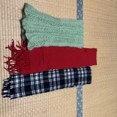 マフラー3点セット（緑・赤・チェック）