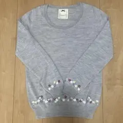 Mukii グレー 花柄刺繍 長袖ニット　春ニット　薄手ニット